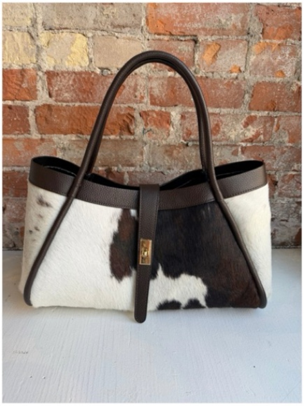 Cowhide Tote Bag with Dark Brown Leather Trim